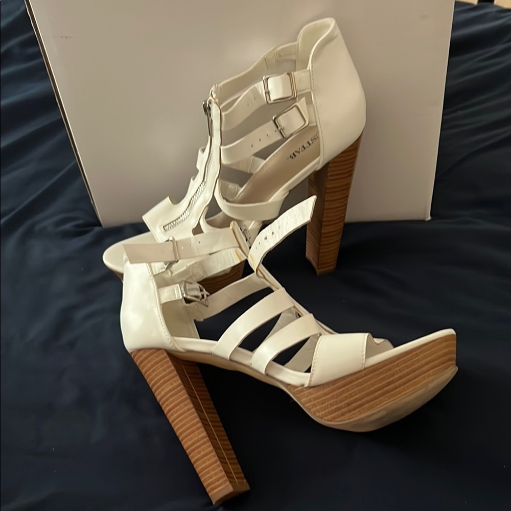 JustFab White and Brown Gladiator Heels